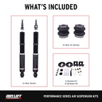 Air Lift 05-14 Audi A3 / 06-14 Volkswagen GTI Performance Rear Kit components including shocks and air springs.