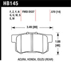 Hawk Acura / Honda / Suzuki DTC-30 Race Rear Brake Pads dimensions