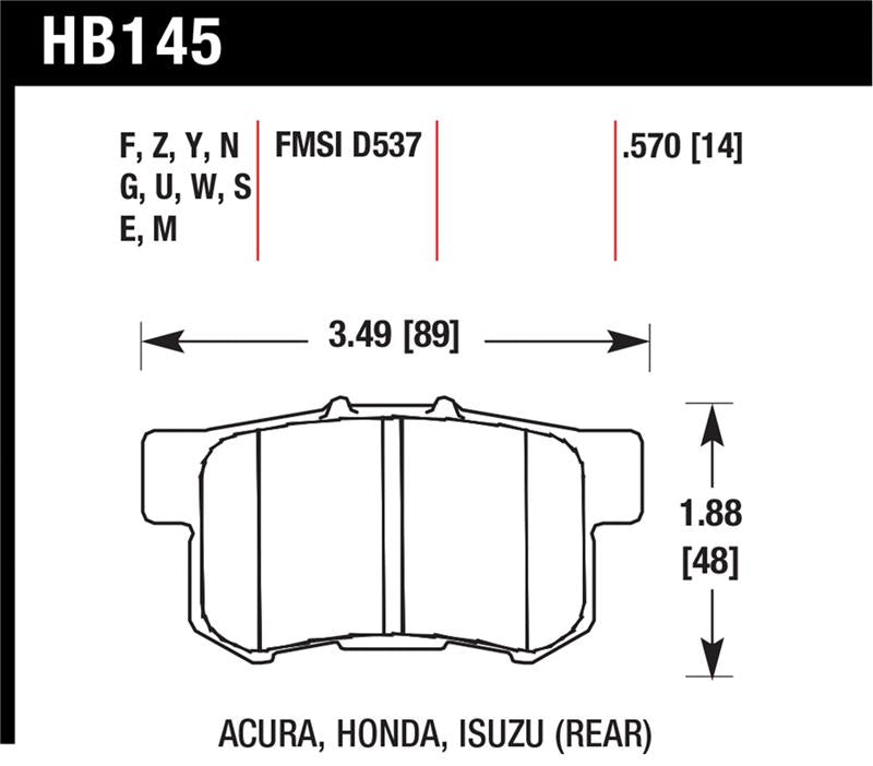Hawk Acura / Honda / Suzuki DTC-30 Race Rear Brake Pads dimensions