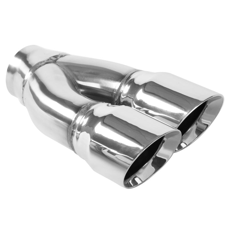 MagnaFlow Tip Stainless Double Wall Round Dual Outlet Polished 3in DIA 2.25in Inlet 9.75in Length Secondary image