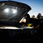 KC HiLiTES Cyclone 2in. LED Universal Under Hood Lighting Kit in use, providing bright light for off road parts and Jeep Wrangler accessories.