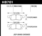 Hawk 11-12 Dodge Durango / 11-12 Jeep Grand Cherokee LTS Front Street Brake Pads dimensions diagram.