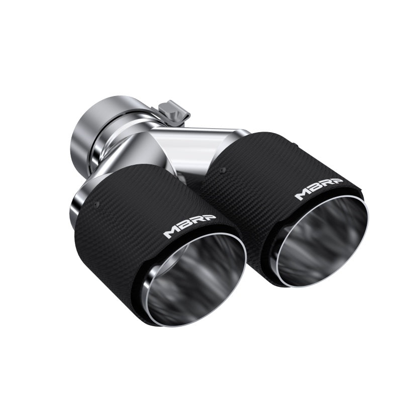 MBRP 3in ID / Dual 4in OD Out Staggered L 9.37in / R 9.87in Dual Wall Carbon Fiber Univ Exhaust Tip Secondary image