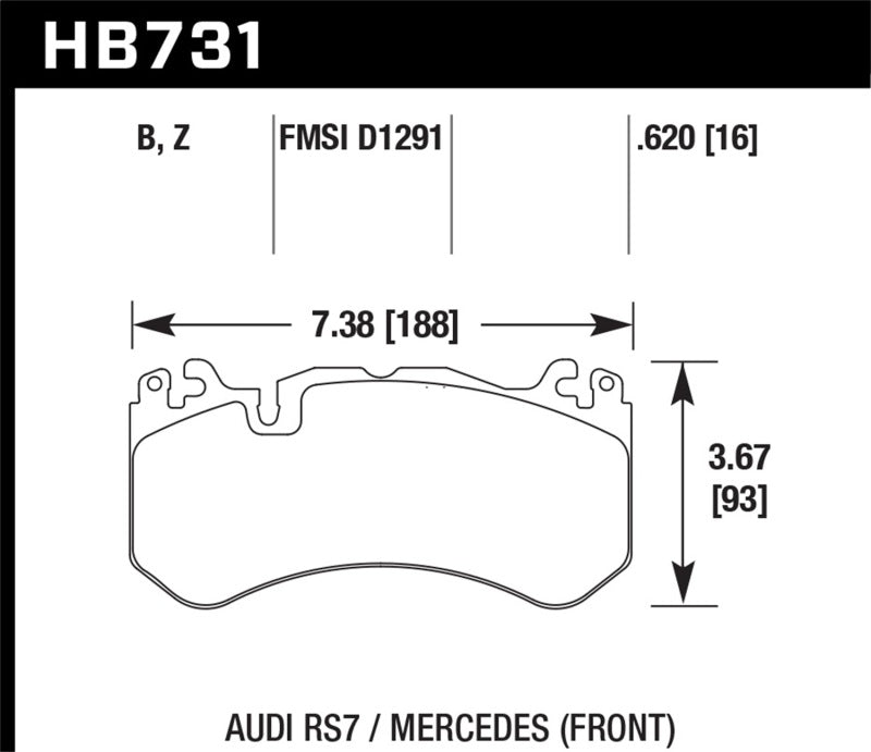 Hawk 15-17 Audi RS7 / 14-15 Mercedes G63 AMG / SL63 AMG HPS 5.0 Street Front Brake Pads dimensions diagram