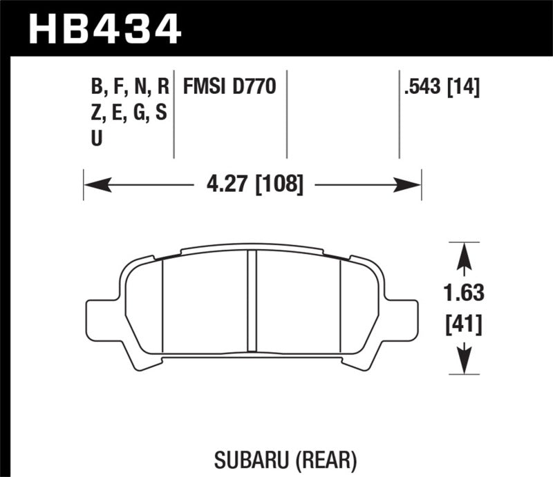 Hawk 02-03 WRX / 05-08 LGT D770 HP+ Street Rear Brake Pads diagram dimensions