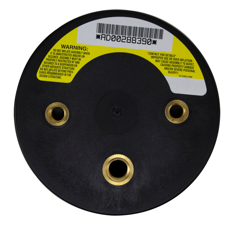 Air Lift Replacement Air Spring Sleeve Type - F9000 Replacement bottom view with fittings, ideal for suspension lift kits.
