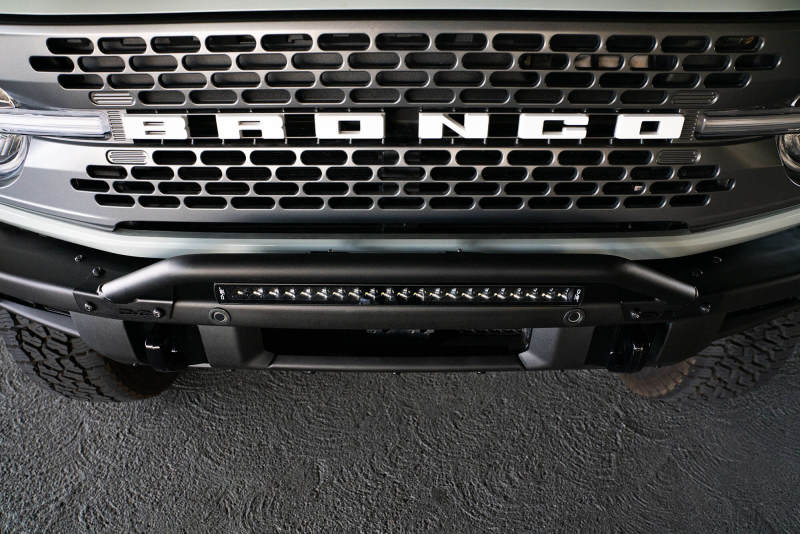 DV8 Offroad 2021-2022 Ford Bronco (Not For Factory Plastic Bumper) Factory Bumper Bull Bar - Black with LED light