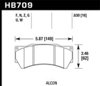 Hawk Performance Alcon Mono 6, Model 4497 HPS Street Brake Pads dimensions