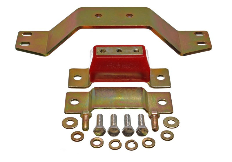 Energy Suspension 99-04 Ford Mustang 4.6L V8 Red Transmission Mounts with hardware components.