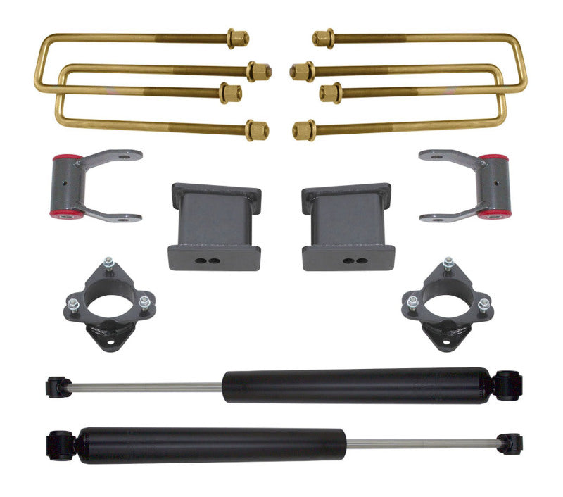 MaxTrac 16-18 GM C1500 2WD w/Stamped Steel/Alum. Susp. 4in Rear Lift Kit components including strut spacers and MaxTrac shocks.