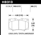 Hawk LTS Street Brake Pads dimensions for Lexus LX470