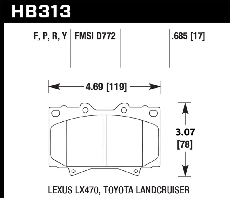 Hawk LTS Street Brake Pads dimensions for Lexus LX470