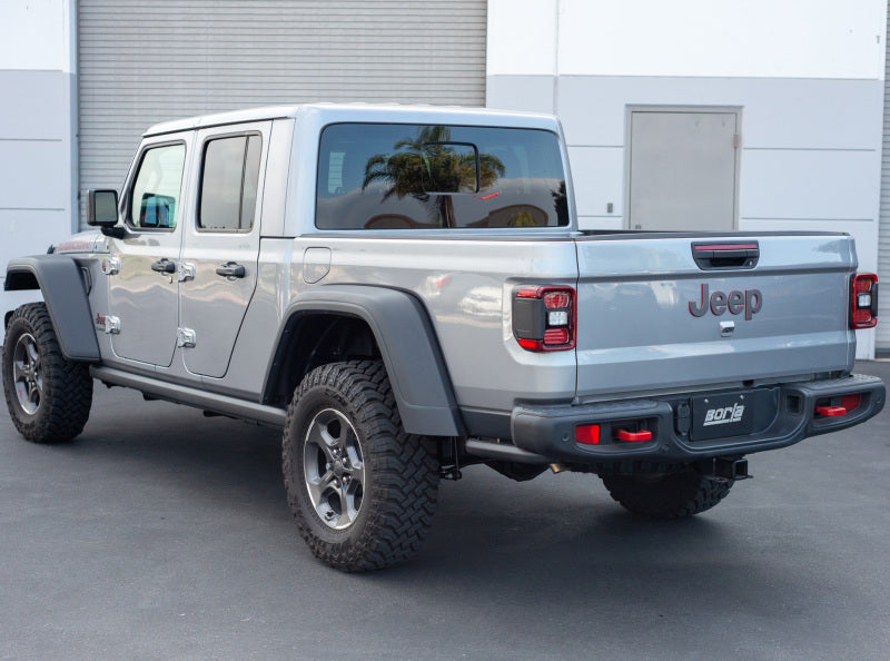 Borla 2020 Jeep Gladiator JT 3.6L V6 AWD 2.75in ATAK Climber Turndown Tip on off-road truck with upgraded tires.