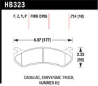 Hawk 06 Chevy Avalanche 2500 / GMC Truck / Hummer Super Duty Street Rear Brake Pads dimensions and specifications
