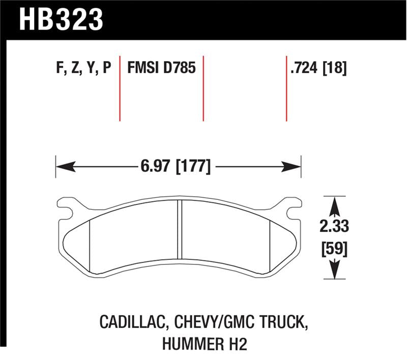 Hawk 06 Chevy Avalanche 2500 / GMC Truck / Hummer Super Duty Street Rear Brake Pads dimensions and specifications
