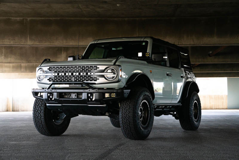 DV8 Offroad 2021-2022 Ford Bronco (Not For Factory Plastic Bumper) Factory Bumper Bull Bar - Black on modified Bronco