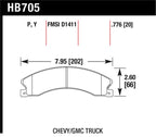 Hawk Chevy/GMC Express/Silverado/Savana/Sierra 15/25/35/4500 Super Duty Rear Street Brake Pads dimensions chart
