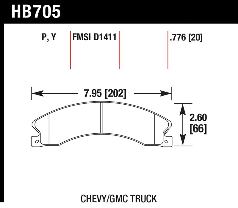 Hawk Chevy/GMC Express/Silverado/Savana/Sierra 15/25/35/4500 Super Duty Rear Street Brake Pads dimensions chart