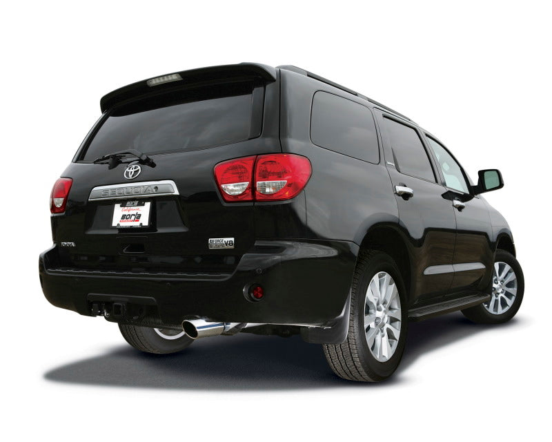 Borla 08-12 Toyota Sequoia SR5/Platinum/Ltd 5.7L 8cyl AT 6spd RWD/4WD SS Catback Exhaust installed on a black Toyota Sequoia.