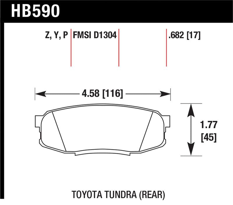 Hawk 08-10 Toyota Land Cruiser / 07-10 Tundra Super Duty Street Rear Brake Pads dimensions diagram