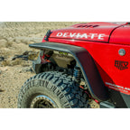 DV8 Offroad 07-18 Jeep Wrangler JK Front & Rear Flat Tube Fenders on a red jeep