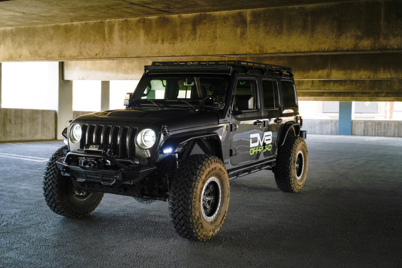 DV8 Offroad 2018+ Jeep Wrangler JLO A Pillar Dual Light Pod Mounts on black Jeep