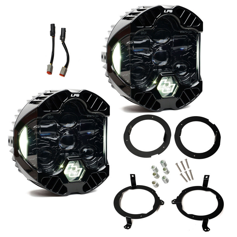 Baja Designs 18-25 Jeep Wrangler JL / 20-25 Gladiator JT DOT LP6 LED Headlight Kit - Clear/White with mounting accessories