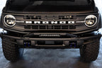 DV8 Offroad 21-22 Ford Bronco Factory Modular Front Bumper Bull Bar with low profile design and LED light bar.