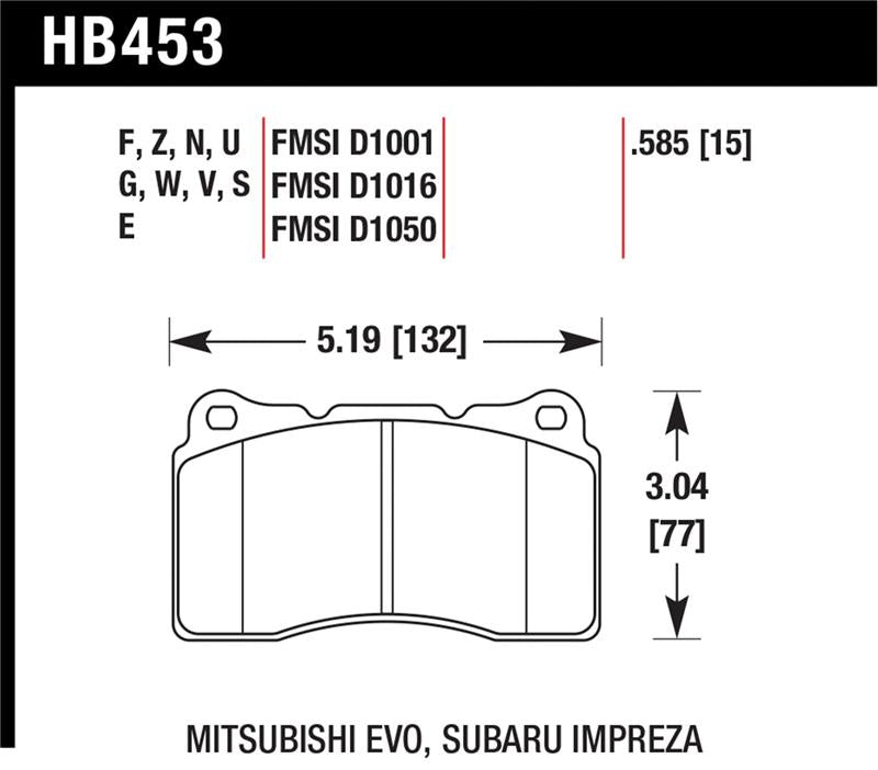 Hawk 03-06 Evo / 09-10 Evo X / 04-09 STi braking pad specifications