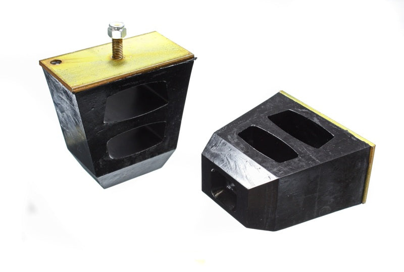 Energy Suspension Universal 4.5in Tall x 4.5in Long x 2.5in Wide Black Bump Stops (2 per set) for off-road performance upgrades.