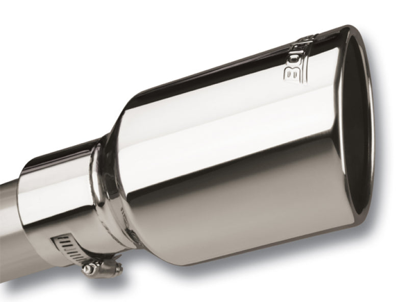 Borla Universal Polished Tip Single Round Rolled Angle-Cut w/Clamp (inlet 2 1/2in. Outlet 4 x 4in) - offroad parts