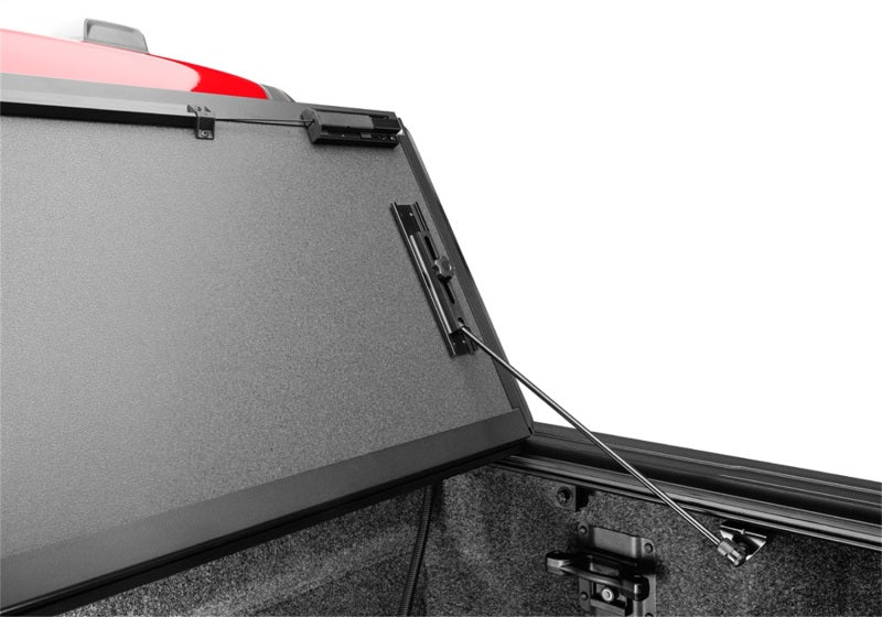 BAK 21-22 Ford F-150 (Incl. 2022 Lightning) BAKFlip MX4 5.7ft Bed Cover - Matte Finish hinge detail and mechanism