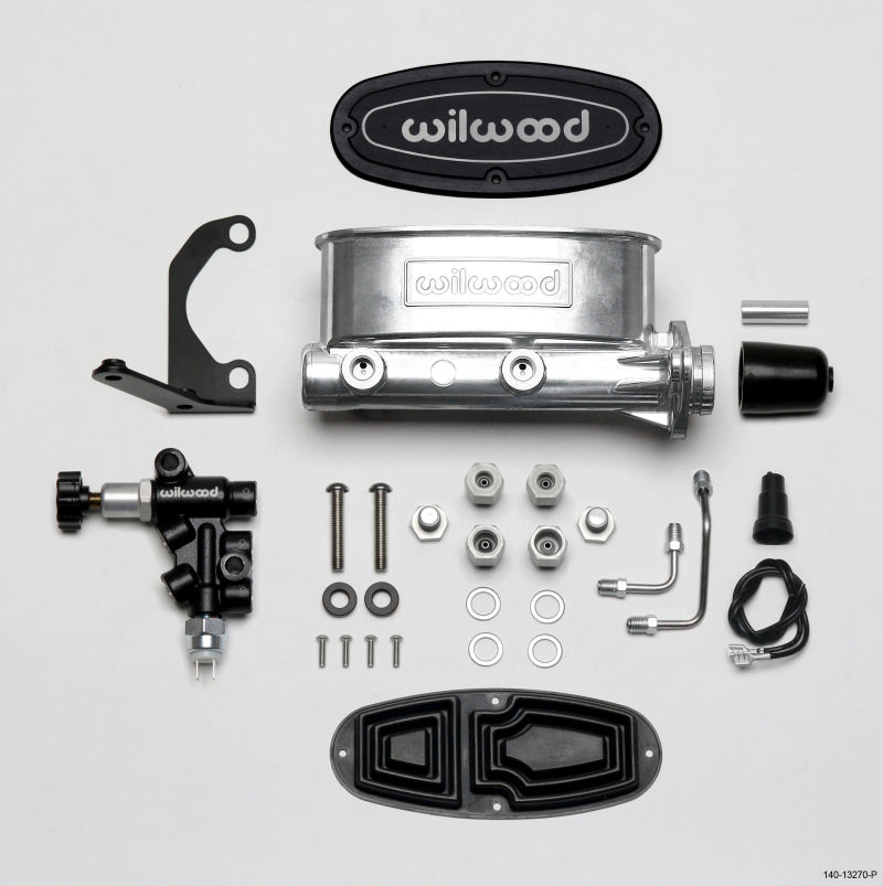 Wilwood HV Tandem M/C Kit w L/H Bracket & Prop Valve - 1 1/8in Bore Ball Burnished Secondary image