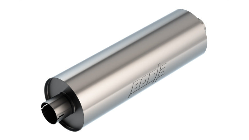 Borla Specialty Muffler 3in Center In/Out 7.75in Dia. 24in Body 29in OAL Touring Notched for offroad performance upgrades.