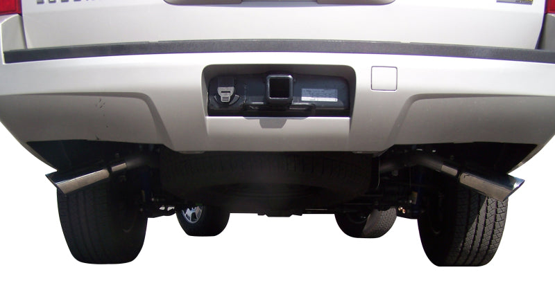 Gibson 07-12 Chevrolet Avalanche LS 5.3L 2.25in Cat-Back Dual Extreme Exhaust - Aluminized view from rear