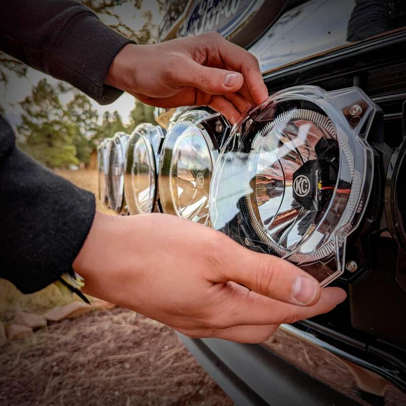 KC HiLiTES 6in. Light Shield for Gravity Pro6 LED Lights (Single) - Clear being installed on offroad lights.