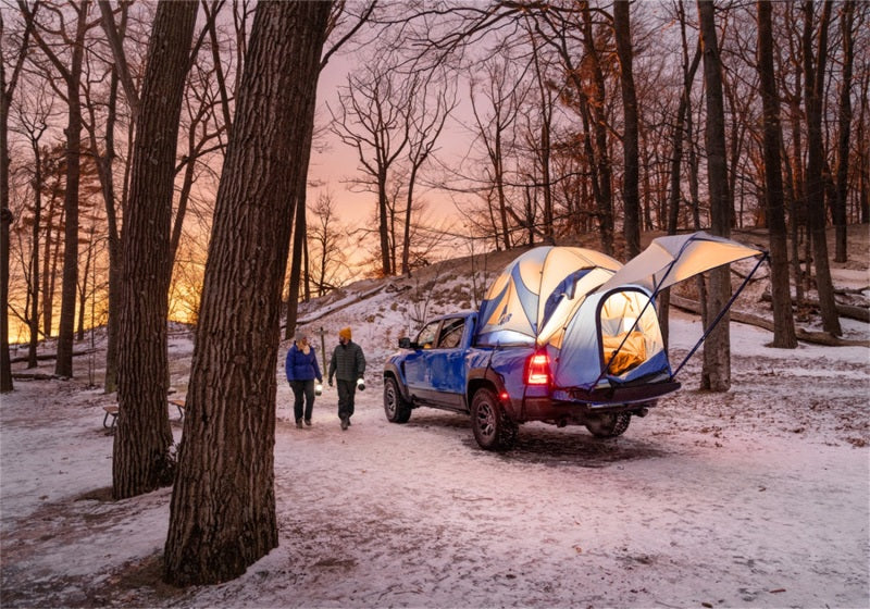 BAK 19-20 Dodge Ram 1500 (New Body Style w/ Ram Box) 5ft 7in Bed BAKFlip MX4 Matte Finish, outdoor camping truck tent setup.