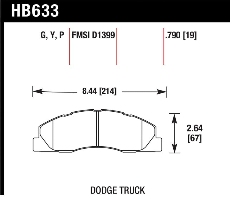 Hawk Super Duty Street Brake Pads dimensions for Dodge Truck
