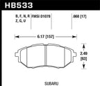 Hawk 2006-2007 Subaru B9 Tribeca Limited HPS 5.0 Front Brake Pads dimensions specification