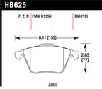 Hawk 2001-2010 Audi S3 European HPS 5.0 Front Brake Pads diagram