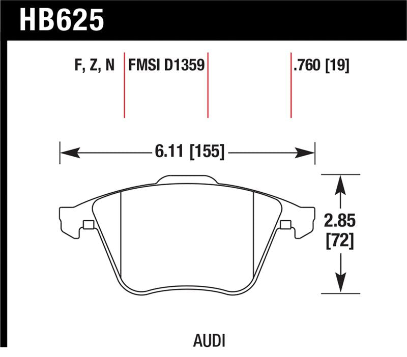 Hawk 2001-2010 Audi S3 European HPS 5.0 Front Brake Pads diagram