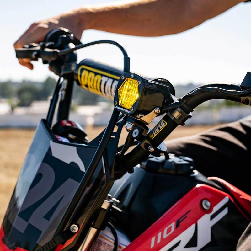 Baja Designs S1 Wide Cornering Electric Start Pit Bike LED Light on handlebars