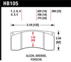 Hawk Brembo Racing DTC-60 Brake Pads dimensions diagram