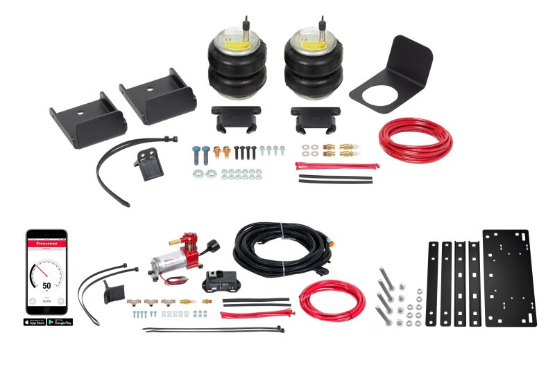 Firestone 19-24 Chevrolet Silverado 1500 2WD/4WD AIO Wireless Ride-Rite All-In-One Kit (W217602888) with installation parts.