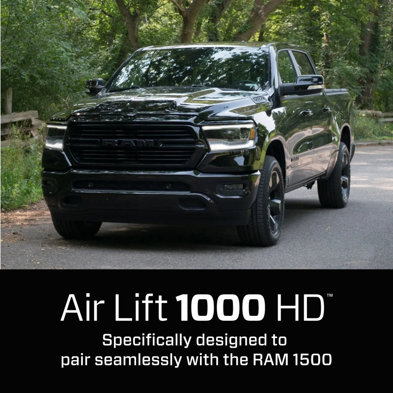 Air Lift 1000HD Rear Air Spring Kit for 2019+ Dodge Ram 1500 on a black RAM 1500 truck
