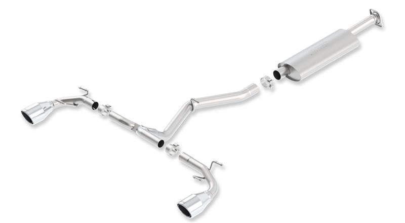 Borla 13-15 Scion FR-S 2.0L 4cyl 6spd / 13 Subaru BRZ 2.0L 4cyl 6spd SS Catback Exhaust showing polished stainless steel design
