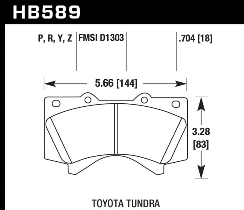 Hawk LTS Street Brake Pads dimensions for Toyota Tundra