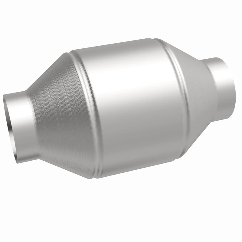 MagnaFlow Conv Univ 2.5in Inlet/Outlet Center/Center Round 3in Body L x 5in W x 8.75in Overall L image of catalytic converter