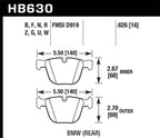 Hawk 06-10 BMW M5/M6 DTC-60 Rear Brake Pads dimensions diagram