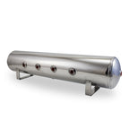 Air Lift 4 Gal Alum Tank - (4) 1/4in Face (2) 3/8in Ports & 1/4in Drain - 30in L X 6in D - Polished for offroad vehicles.
